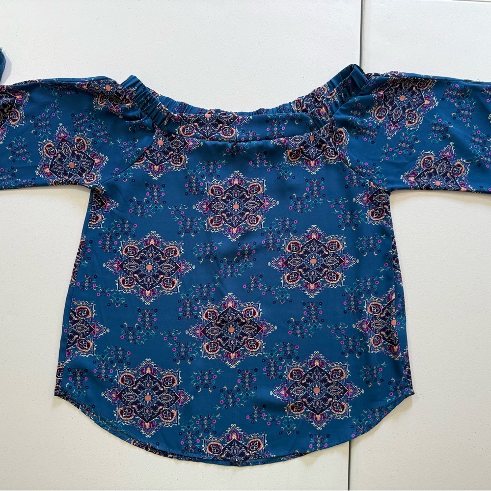 Renee C. Teal and Pink Patterned Blouse